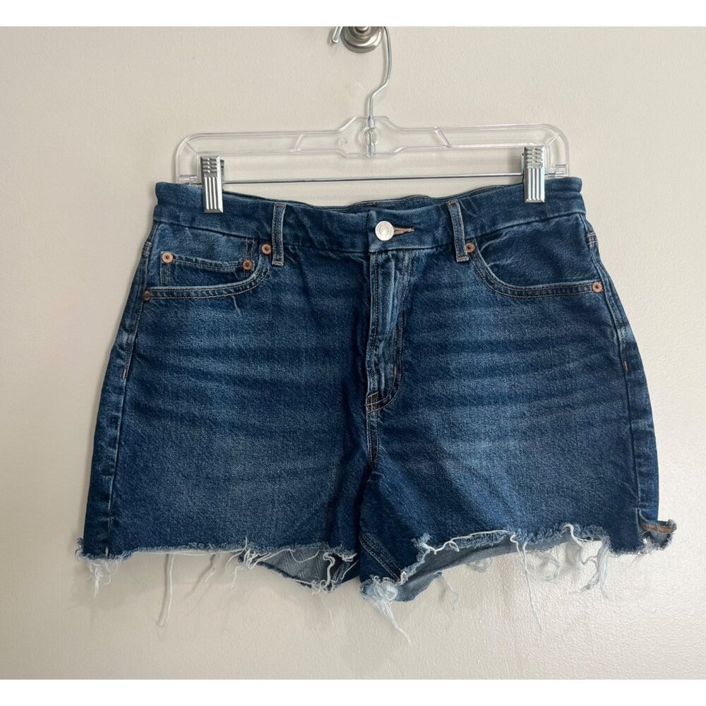 American Eagle Curvy Relaxed Jean Short Women 8 Blue Cut Off Distressed